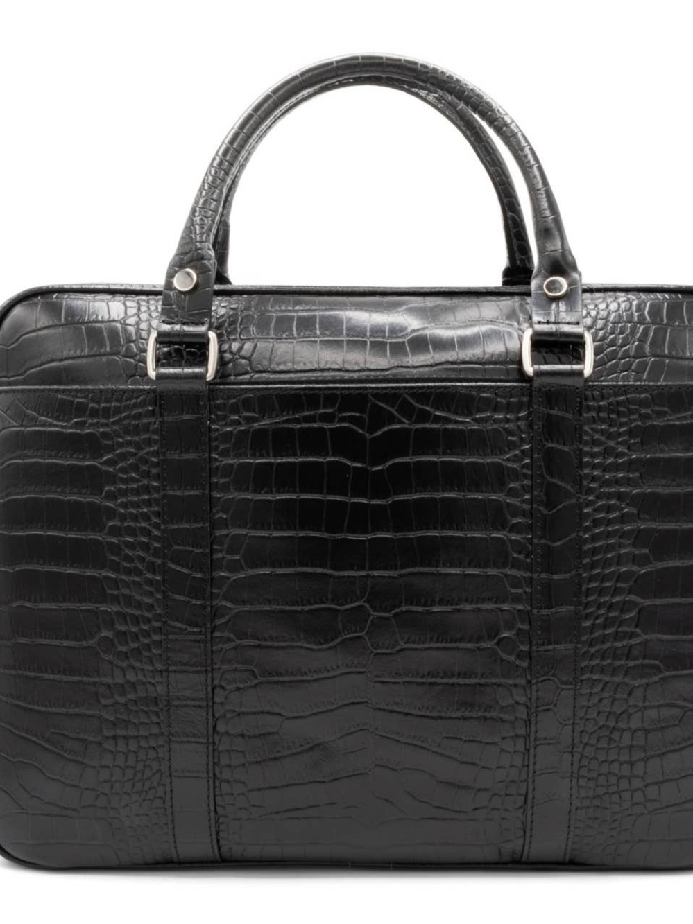 Black Croc-Embossed Leather Briefcase - Men